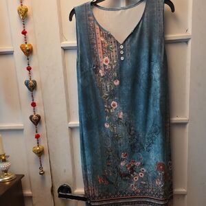 Source Unknown Teal Floral Mini Dress